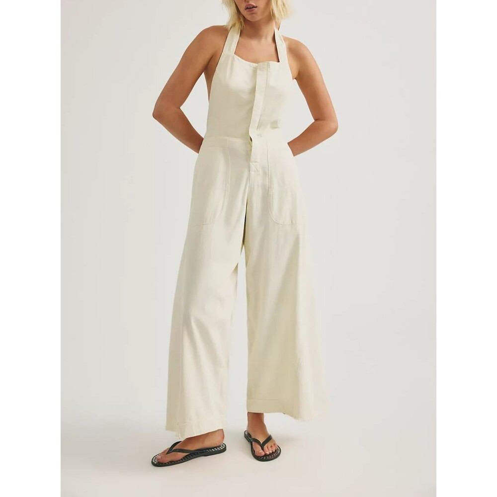 Free People We The Free Phoenix Solid Overall Jumpsuit Halter Wide-Leg S 287789